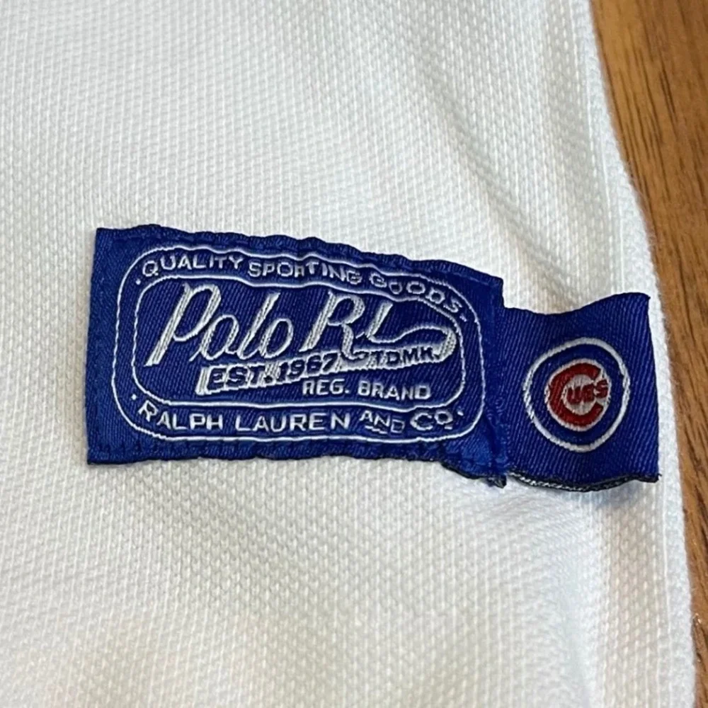 Polo Ralph Lauren Chicago Cubs Polo Bear Shirt Mens XL White Pique Baseball Polo